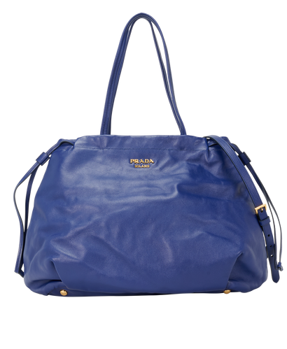 Drawstring 2-Way Tote, &pound;630, Handbags, Blue, Leather, Front view